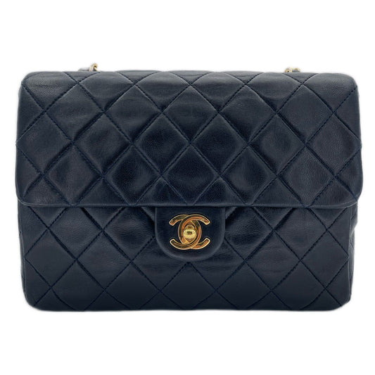 CHANEL VINTAGE MINI SQUARE 20 CHAIN SHOULDER NAVY LAMB SKIN 90162392