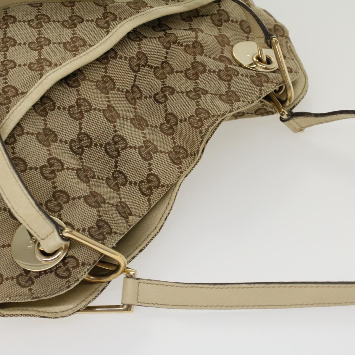 GUCCI GG Canvas Shoulder Bag Beige White 121023  cl571