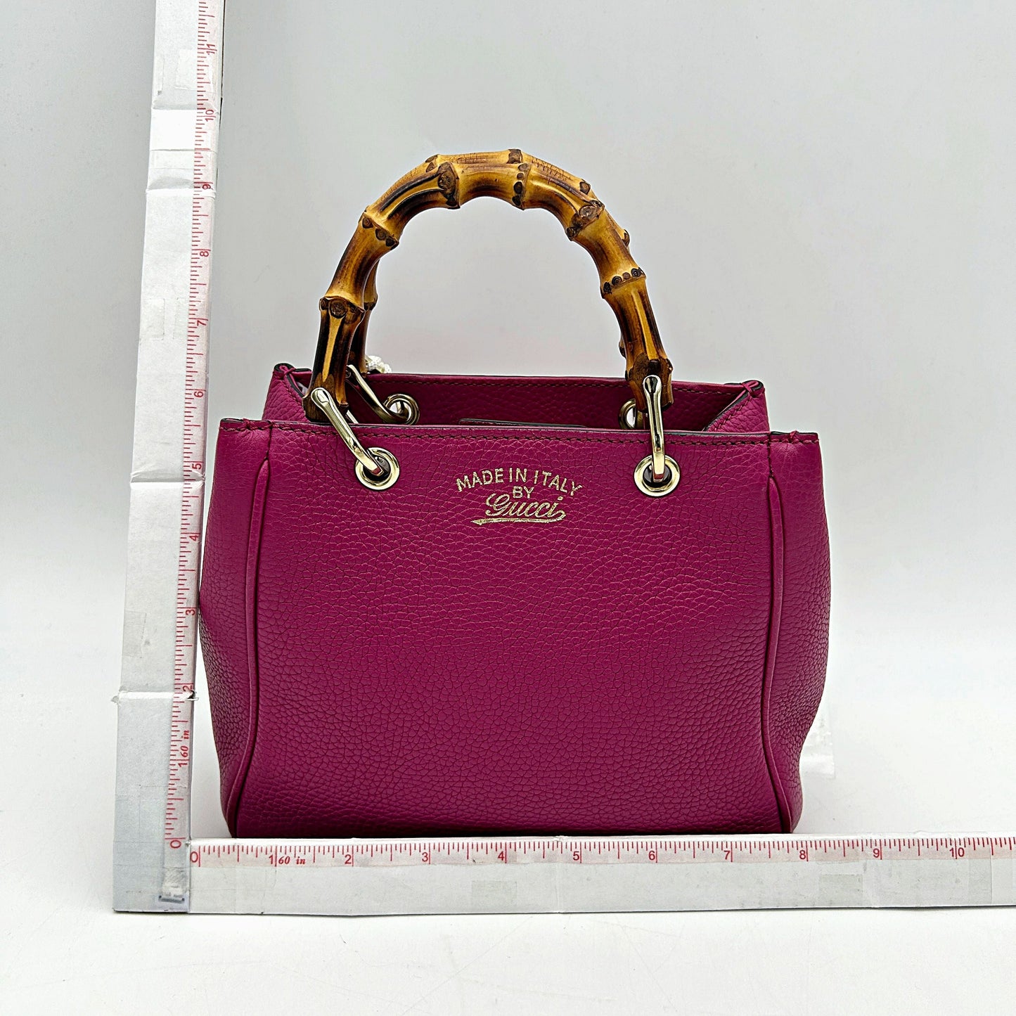 GUCCI Calfskin Mini Bamboo Shopper Tote Bright Bougainville LA9579