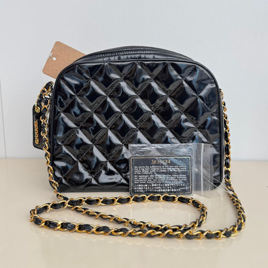 Chanel Vintage Patent Quilted Camera Bag - Black Crossbody Bags, Handbags 2928