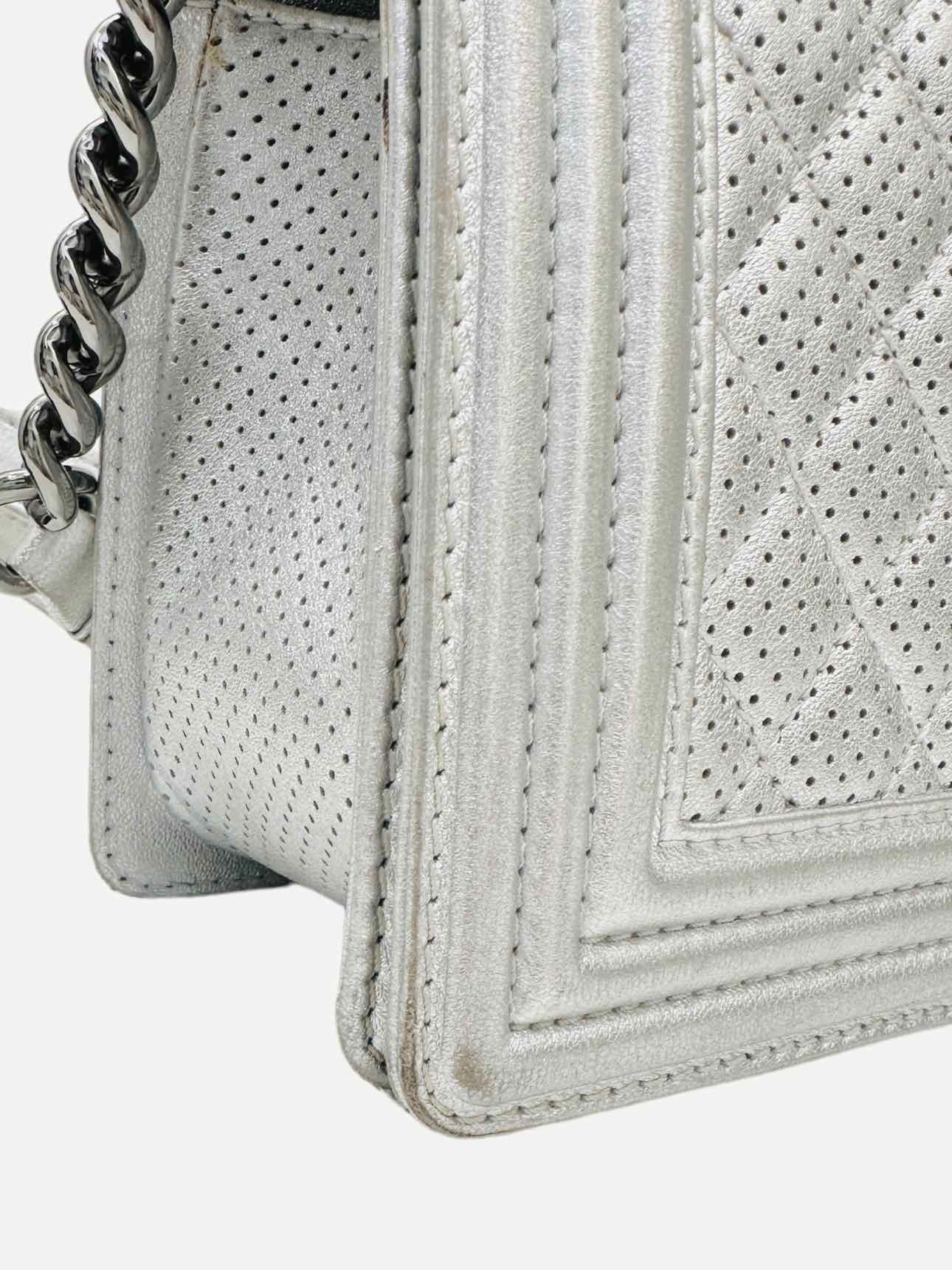 CHANEL New Boy Flap Silver Perforated Shoulder Bag