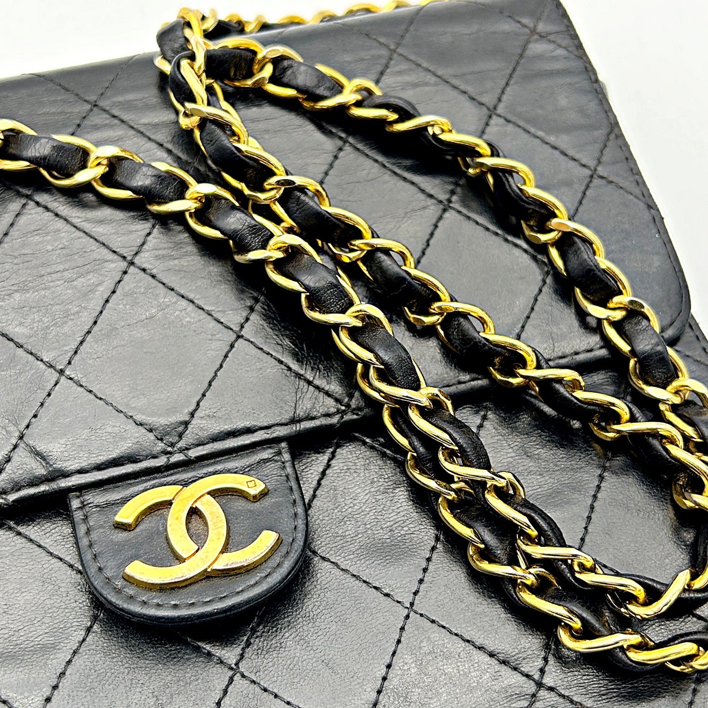 CHANEL | Bags | Chanel Vtg Cc Logo Old Medium Black Matelasse Quilted Shoulder Bag LA8553