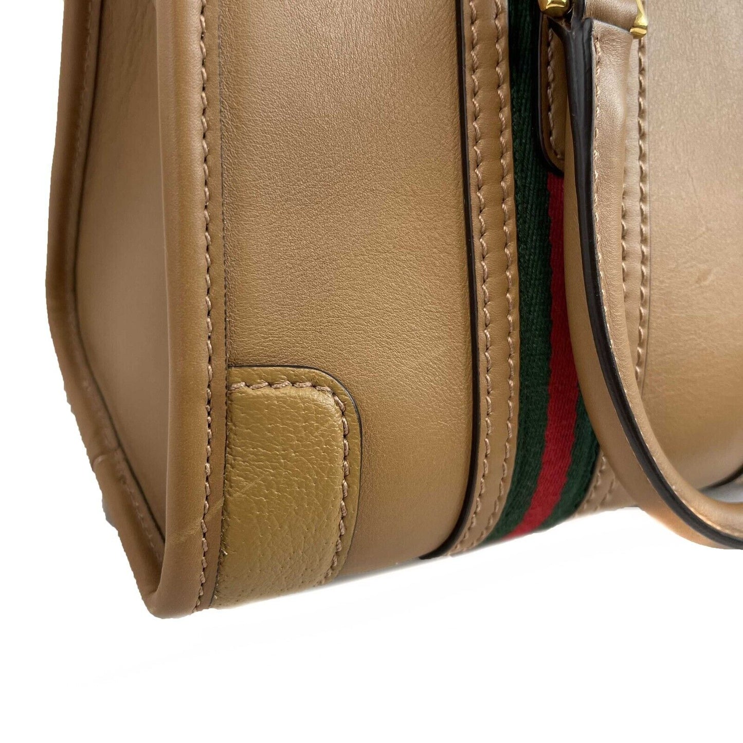 GUCCI Beige Leather Bauletto Double G Small Top Handle Tote Crossbody Bag