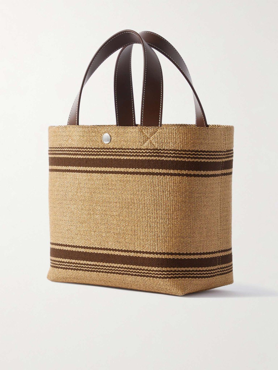 CELINE Cabas Mini Leather-Trimmed Logo-Embroidered Raffia Tote Bag