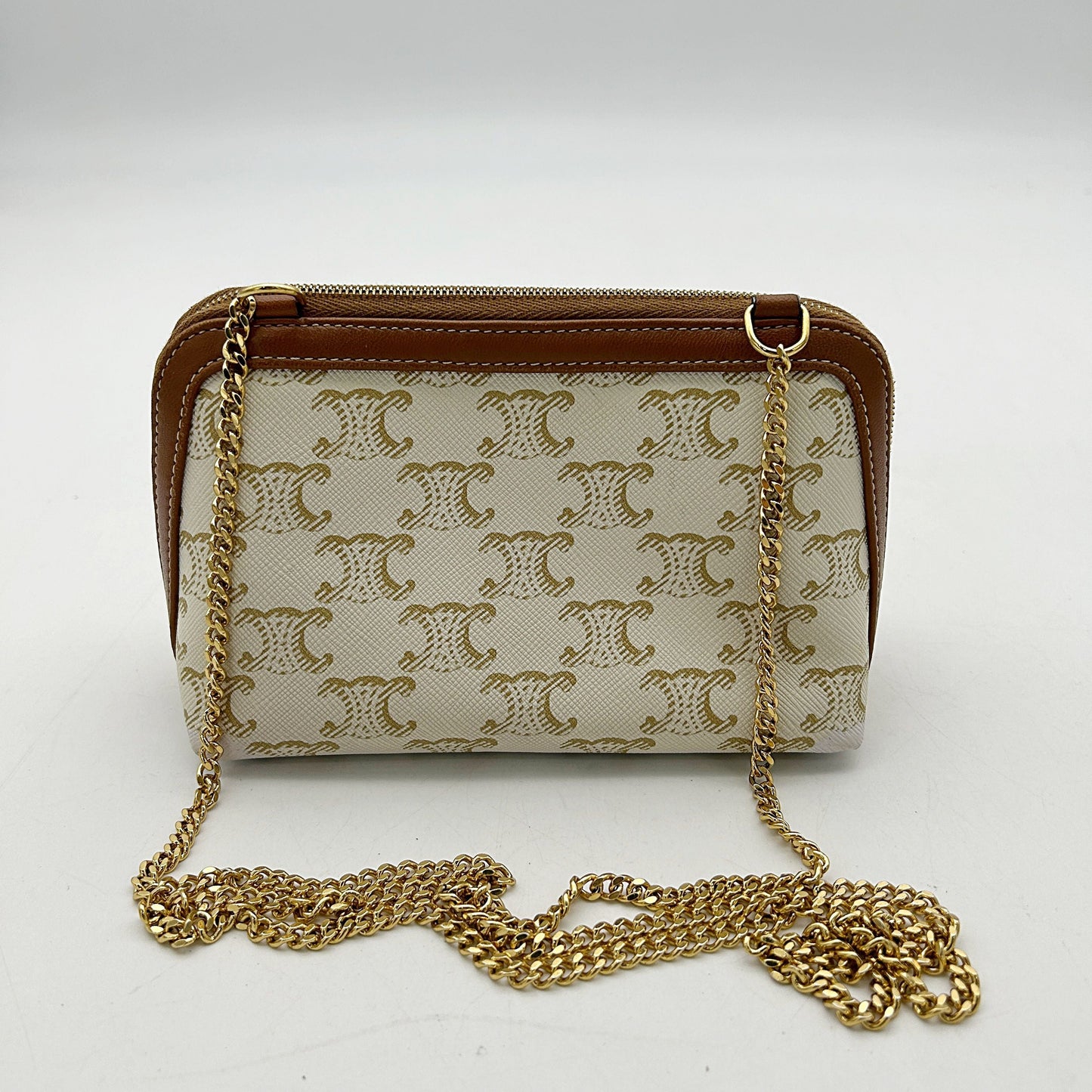 Céline Cream Celine Triomphe Clutch On Chain Crossbody Bag Leather LA41893