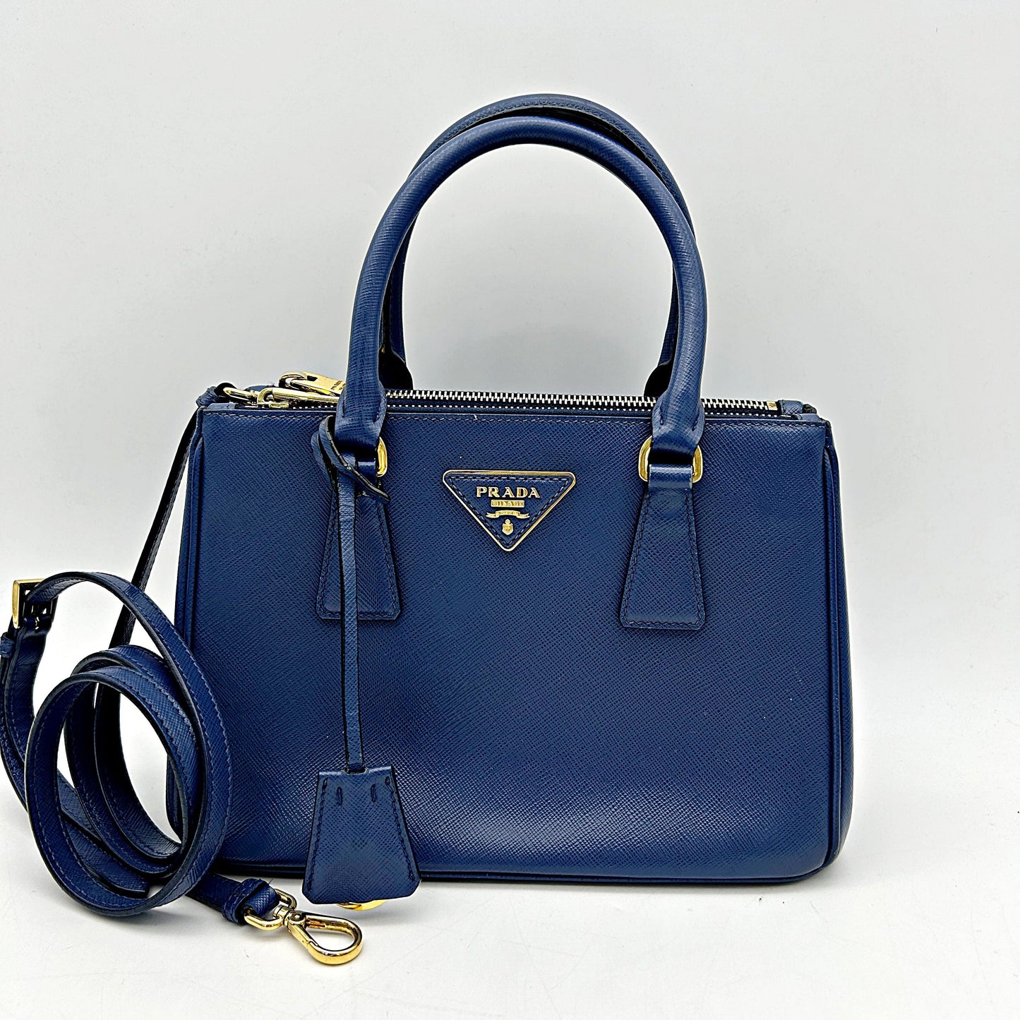 PRADA Saffiano Lux Small Galleria Double Zip Tote Bluette LA5070