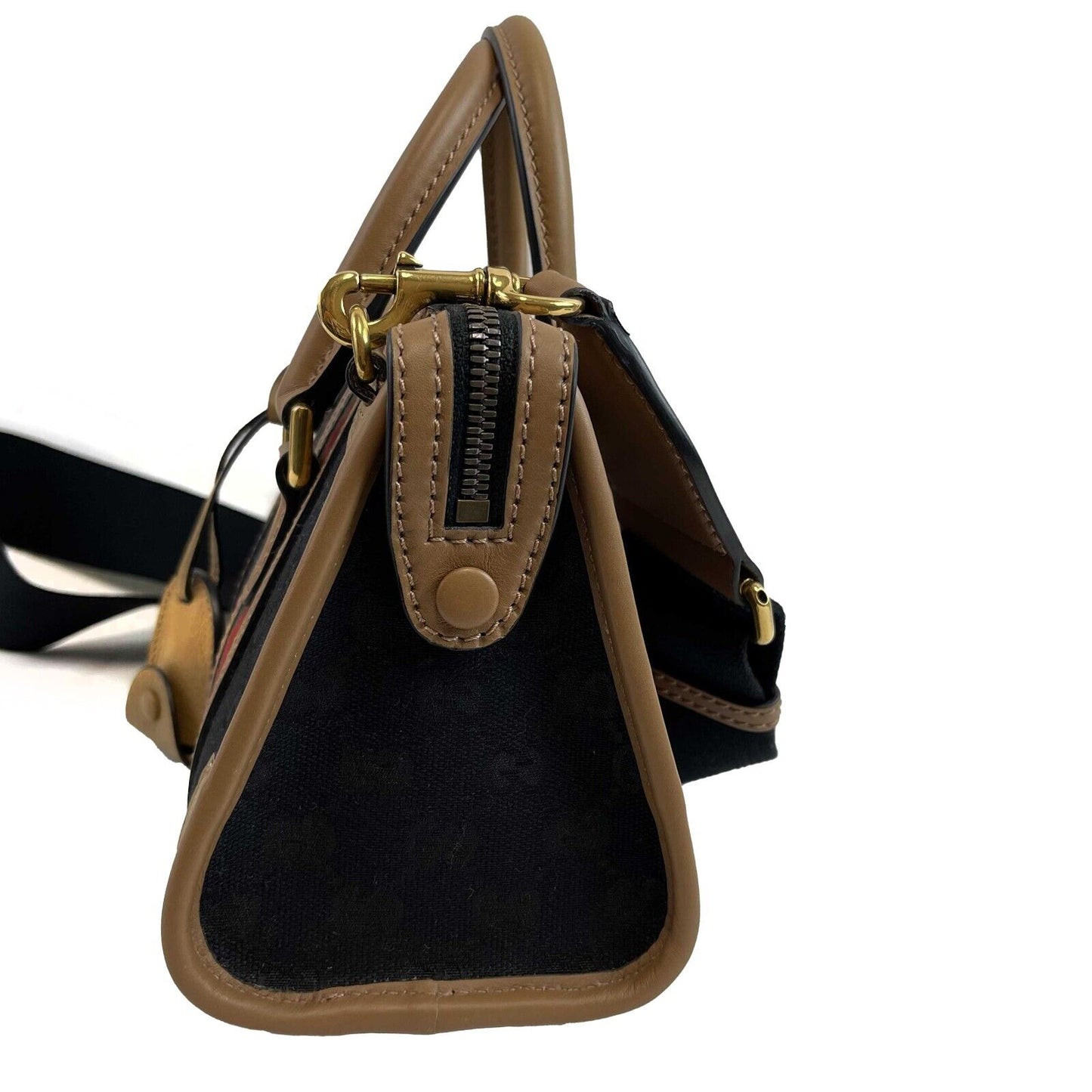GUCCI GG Canvas Linea Bauletto Plaque Mini Top Handle Crossbody Black/Brown