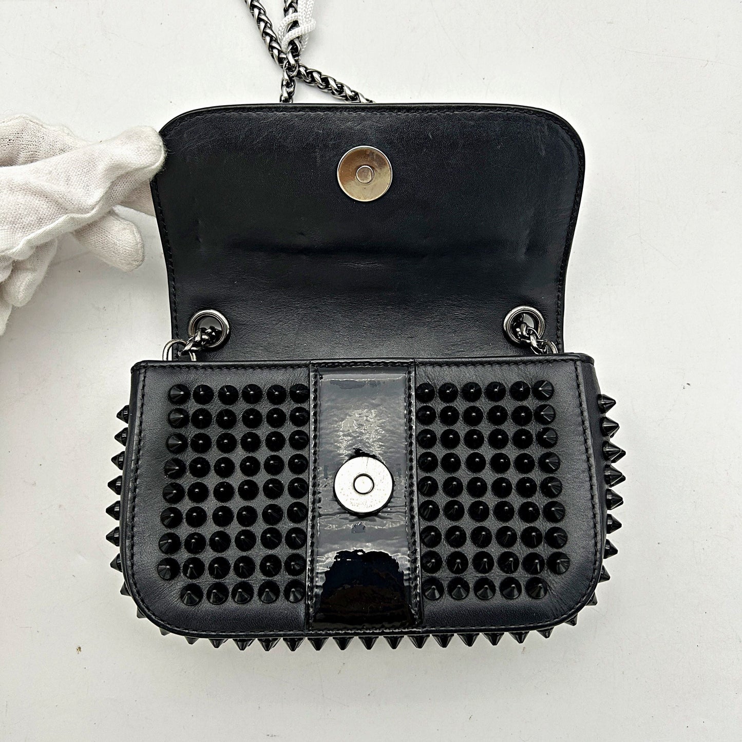 CHRISTIAN LOUBOUTIN Calfskin Spikes Sweety Charity Crossbody Bag Black LA7823