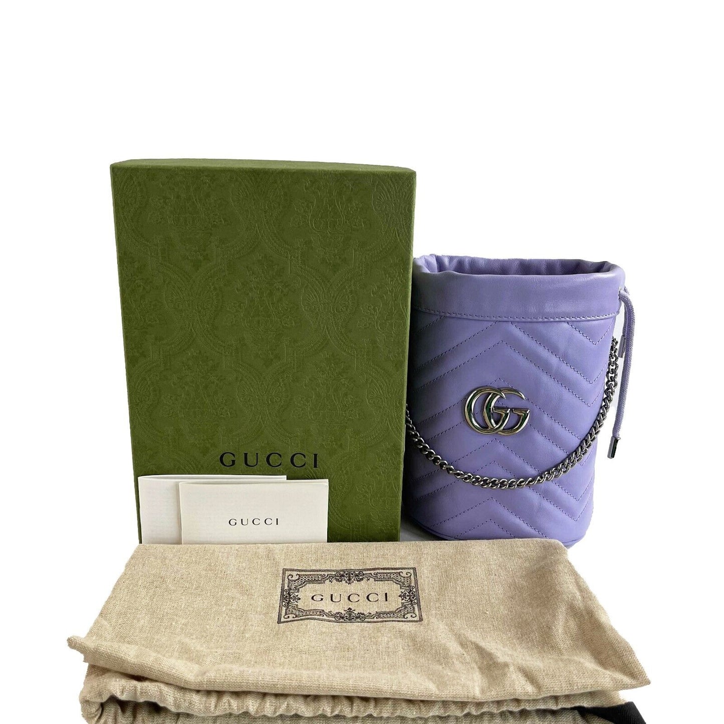 GUCCI GG Marmont Bucket Crossbody Bag Matelasse Mini Purple