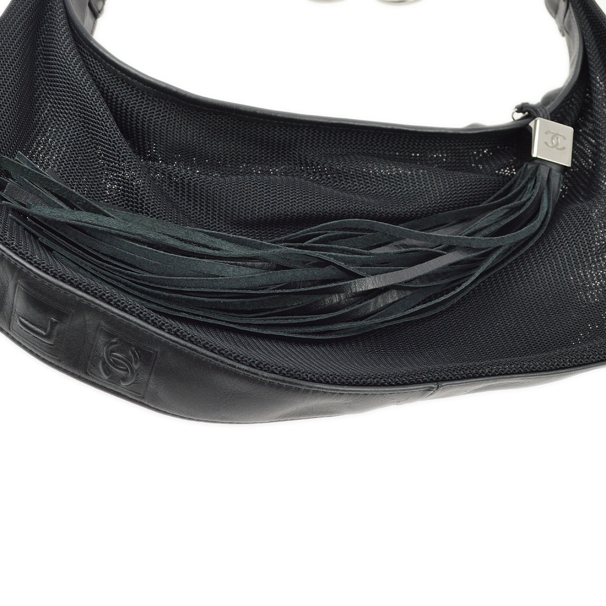Chanel Black Canvas Fringe Mesh Shoulder Bag