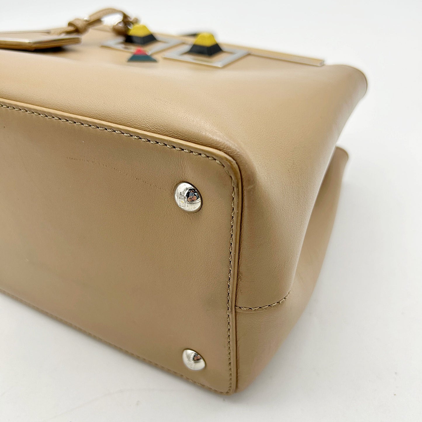 FENDI Vitello Baltico Hypnoteyes Studded Petite 2Jours Tote Cuoio LA14322