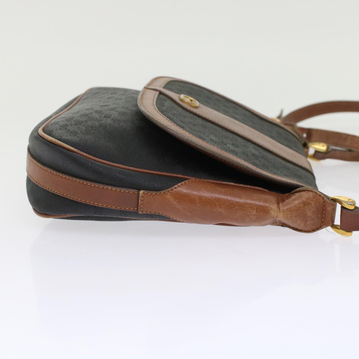 GUCCI Micro GG Canvas Shoulder Bag PVC Leather Black  ep1178