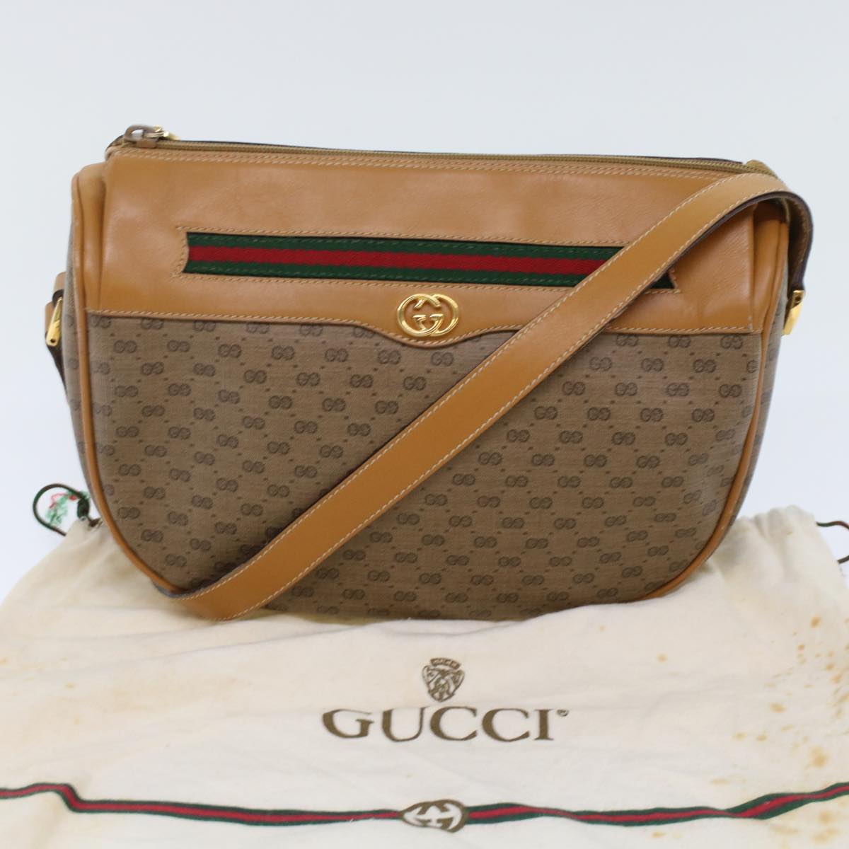 GUCCI Micro GG Canvas Web Sherry Line Shoulder Bag Beige Red Green  ep1231