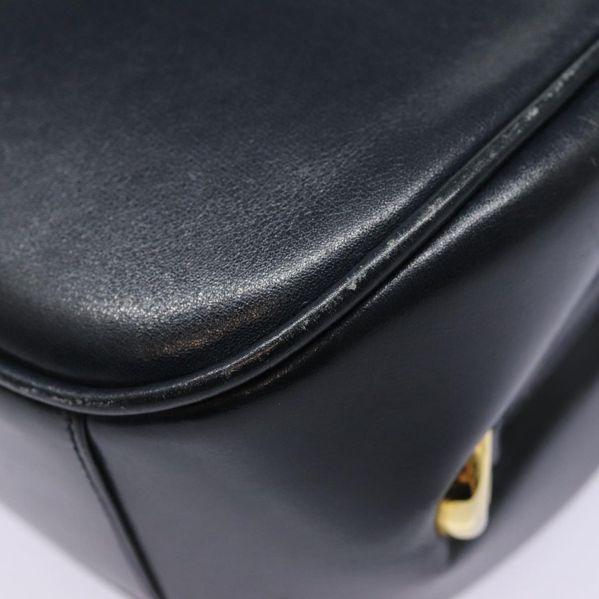 GUCCI Shoulder Bag Leather Navy Gold Auth ep5367