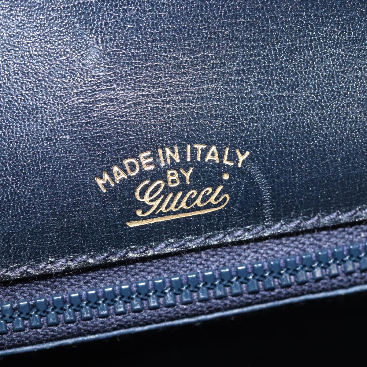 GUCCI Shoulder Bag Leather Navy Gold Auth ep5367