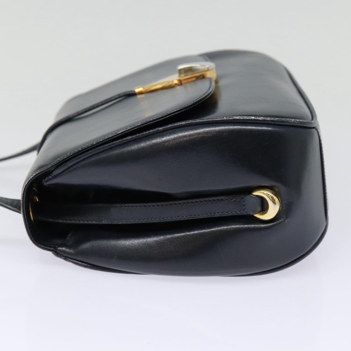 GUCCI Shoulder Bag Leather Navy Gold Auth ep5367