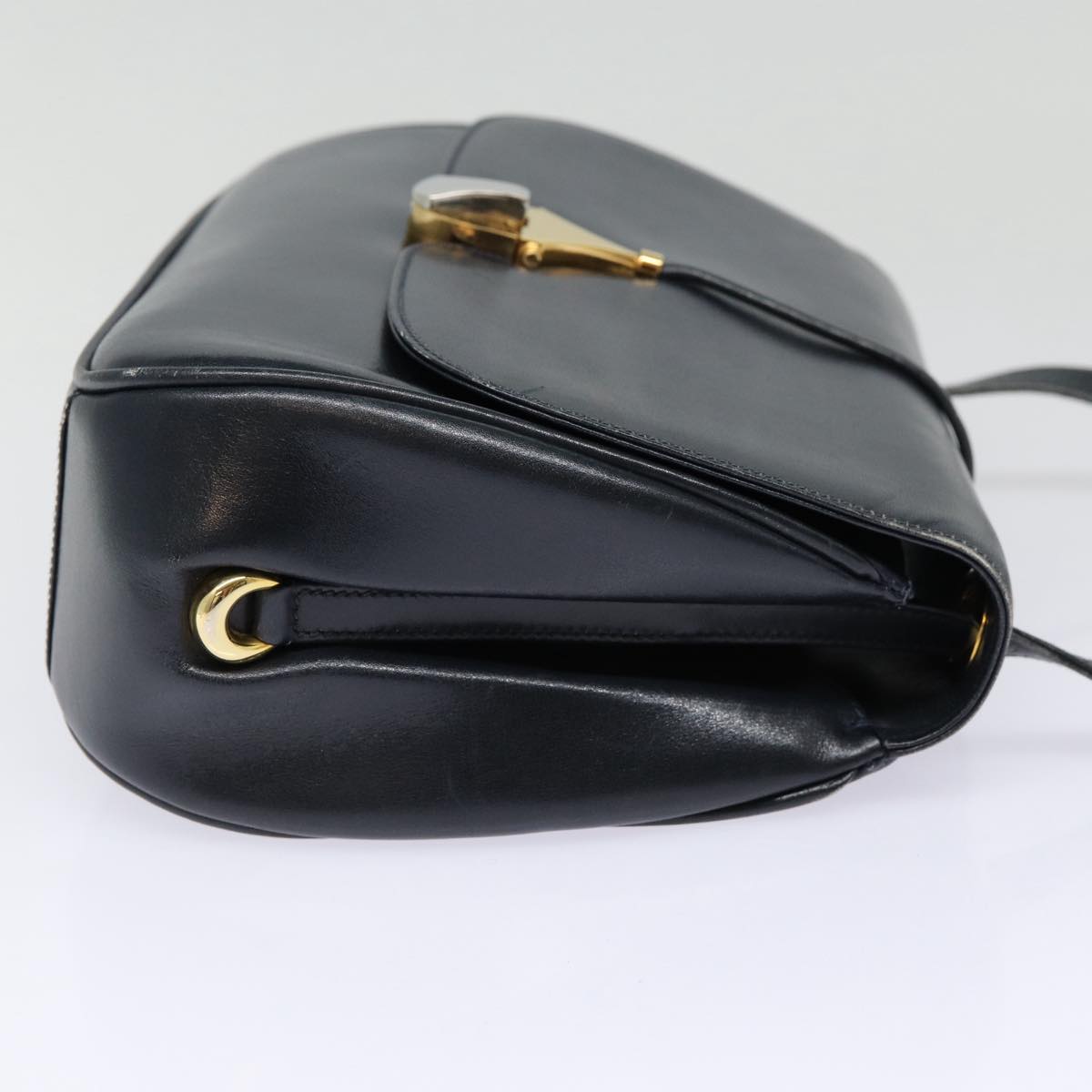 GUCCI Shoulder Bag Leather Navy Gold Auth ep5367