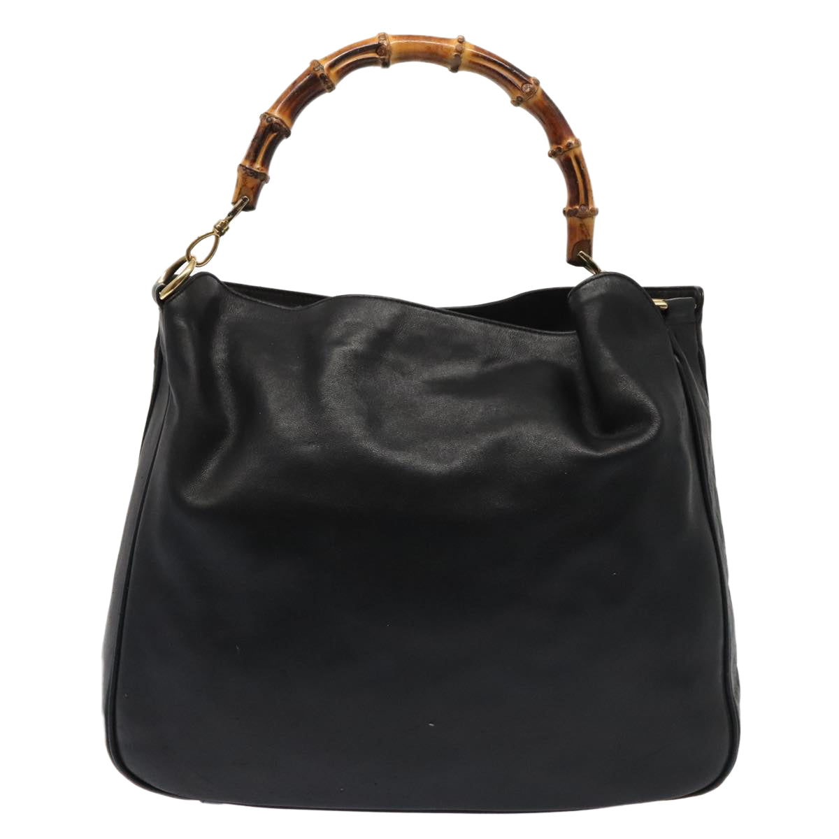 GUCCI Bamboo Shoulder Bag Leather 2way Black Gold 001 1998 1577 Auth ep5534
