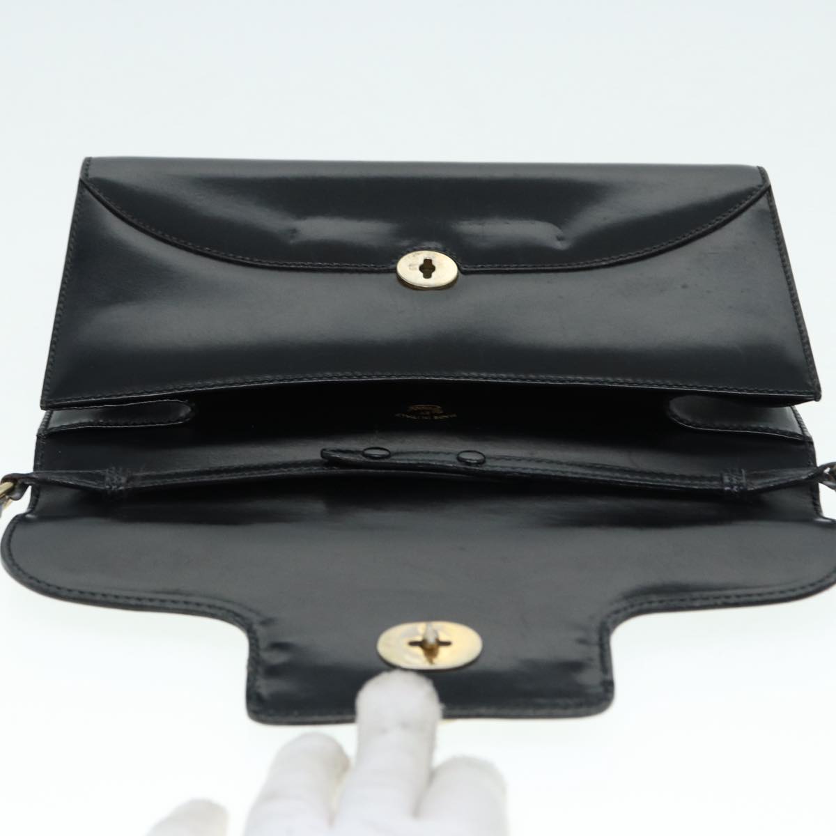GUCCI Shoulder Bag Leather Black Gold Auth ep5586