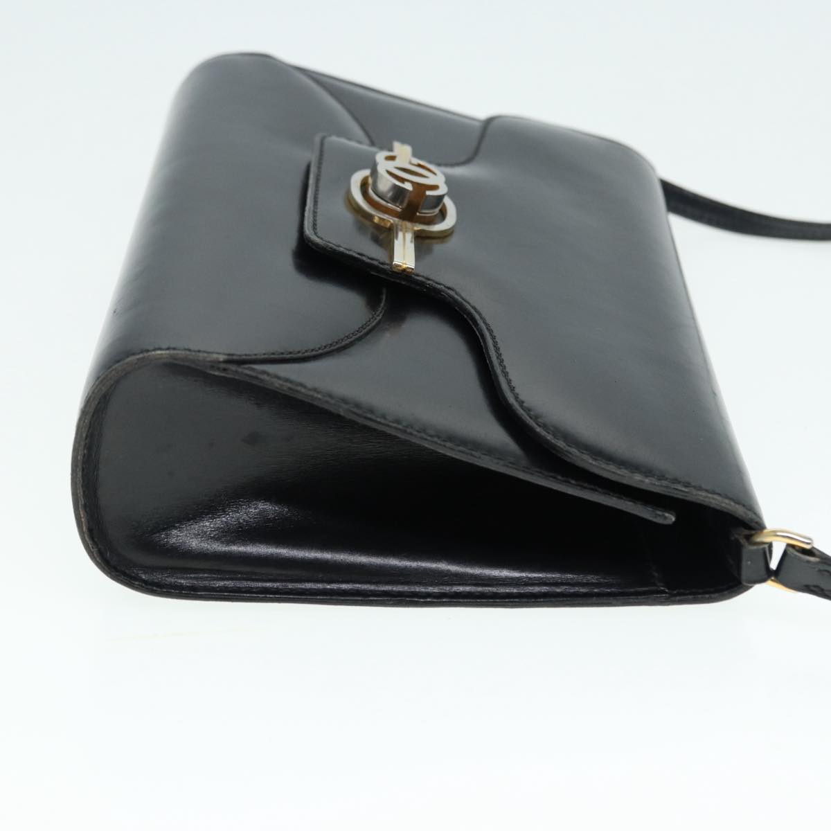 GUCCI Shoulder Bag Leather Black Gold Auth ep5586
