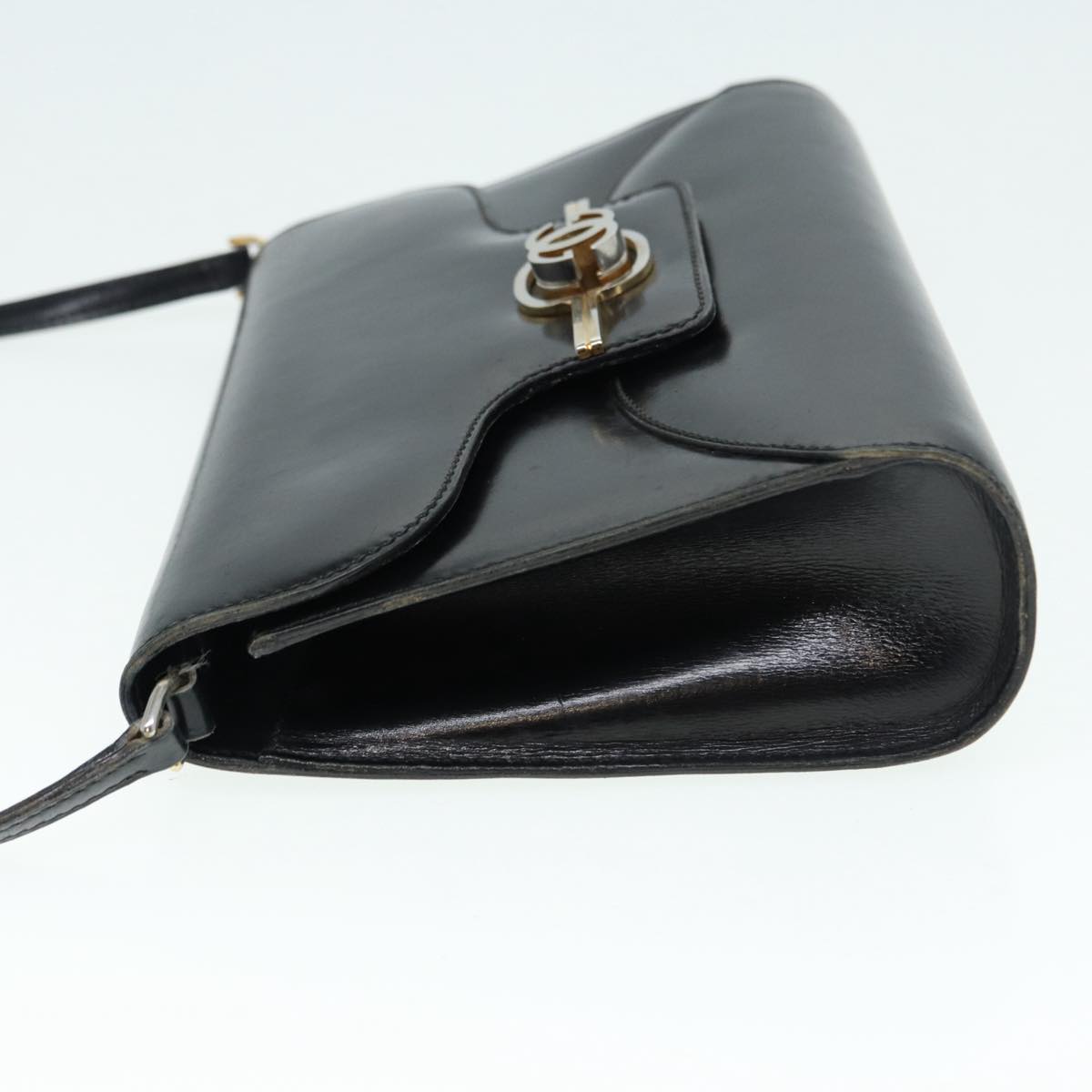GUCCI Shoulder Bag Leather Black Gold Auth ep5586