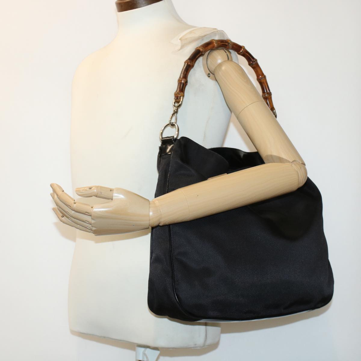 GUCCI Bamboo Shoulder Bag Nylon Black 00119981577  ep826