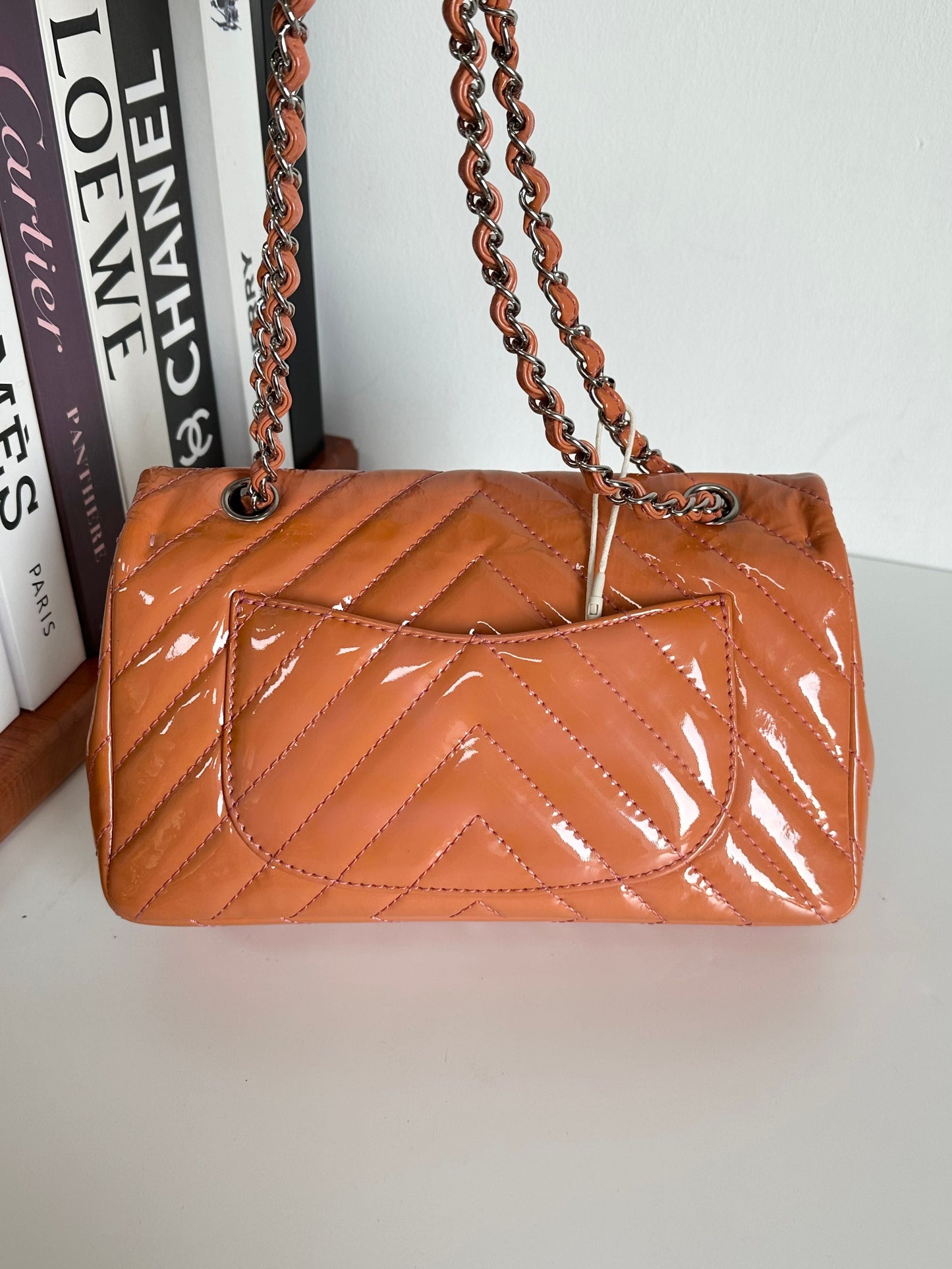 Chanel Patent Chevron Medium Flap Bag - Orange Shoulder Bags, Handbags #E