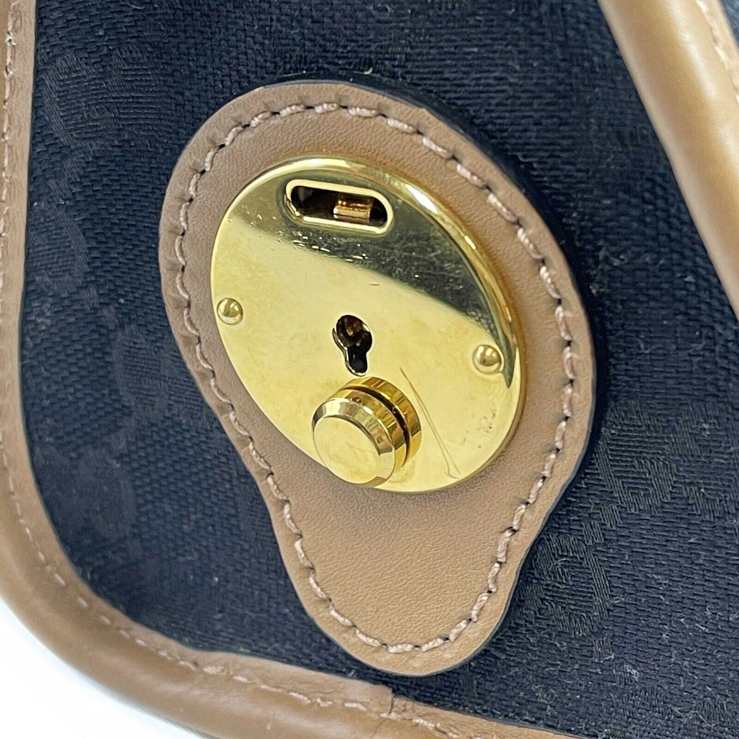 GUCCI GG Canvas Linea Bauletto Plaque Mini Top Handle Crossbody Black/Brown