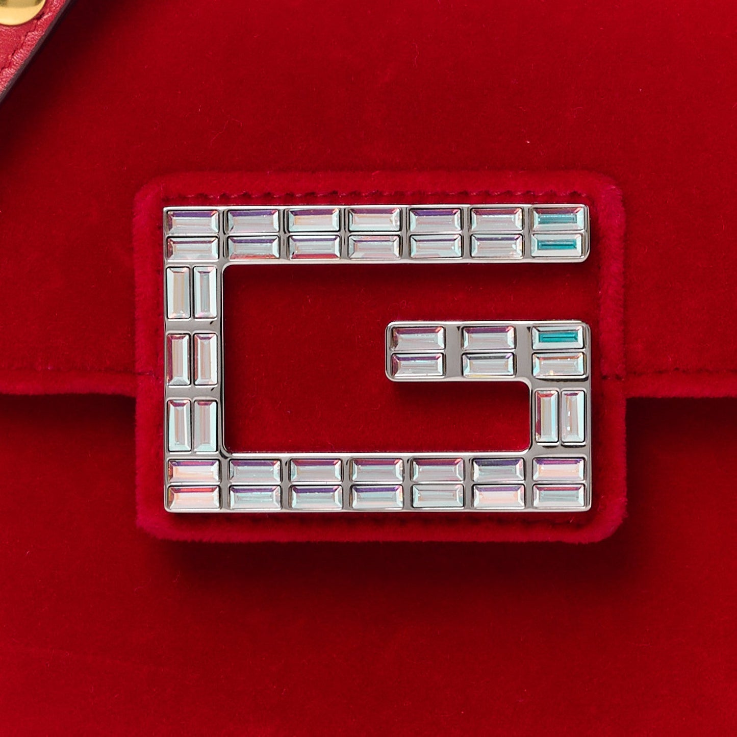 GUCCI Velvet Crystal Square G Shoulder Bag Red