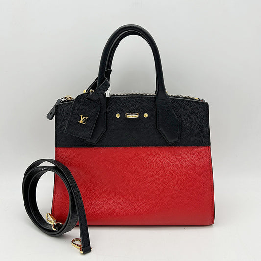 Louis Vuitton | Bags | Louis Vuitton City Steamer Handbag Leather Pm Black Red LA40373