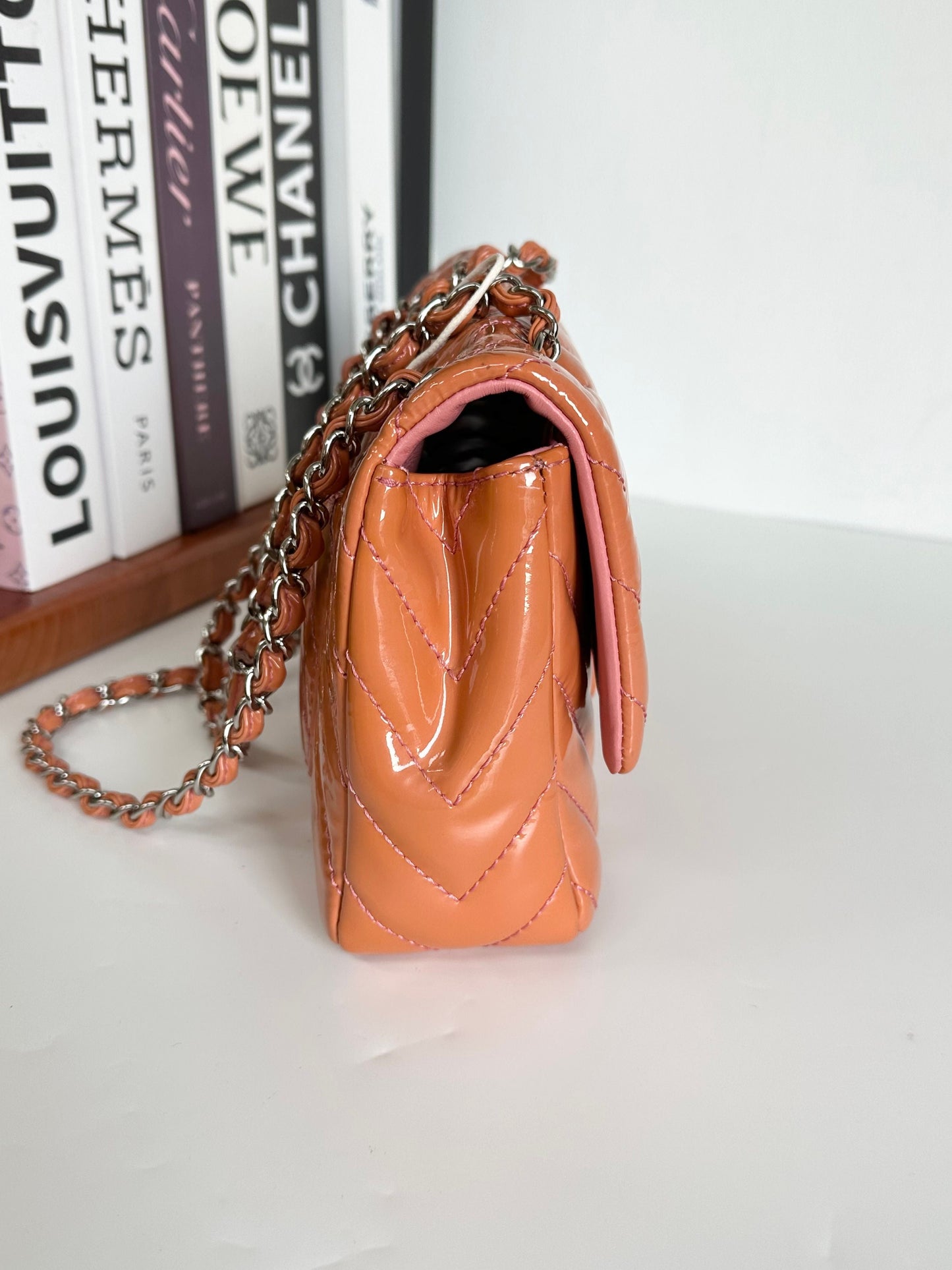 Chanel Patent Chevron Medium Flap Bag - Orange Shoulder Bags, Handbags #E