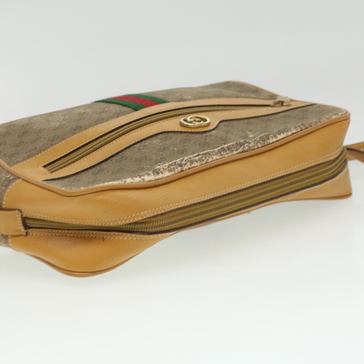 GUCCI Micro GG Canvas Web Sherry Line Shoulder Bag Beige Red Green  fm1935