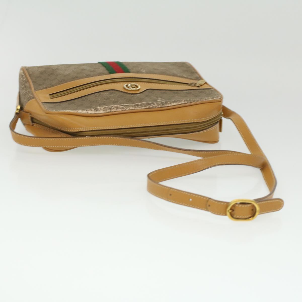 GUCCI Micro GG Canvas Web Sherry Line Shoulder Bag Beige Red Green  fm1935