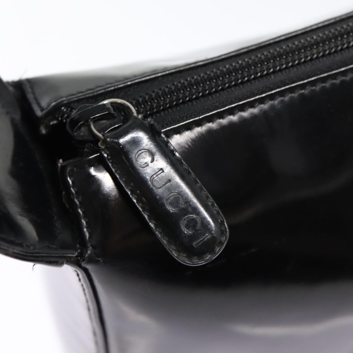 GUCCI Shoulder Bag Enamel Black Silver 001 1274 1703 Auth fm3746