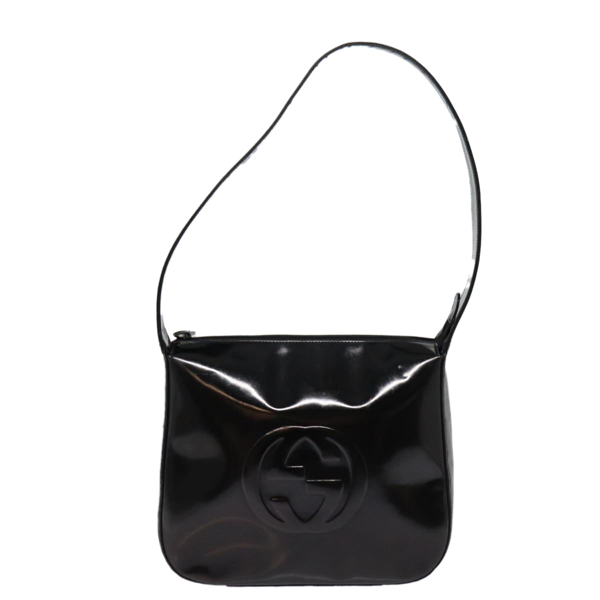 GUCCI Shoulder Bag Enamel Black Silver 001 1274 1703 Auth fm3746