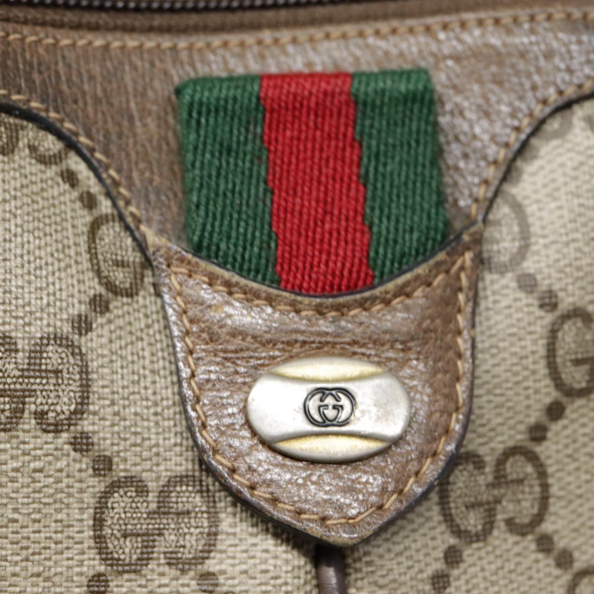 GUCCI GG Supreme Web Sherry Line Shoulder Bag PVC Beige 904 02 047 Auth fm3772