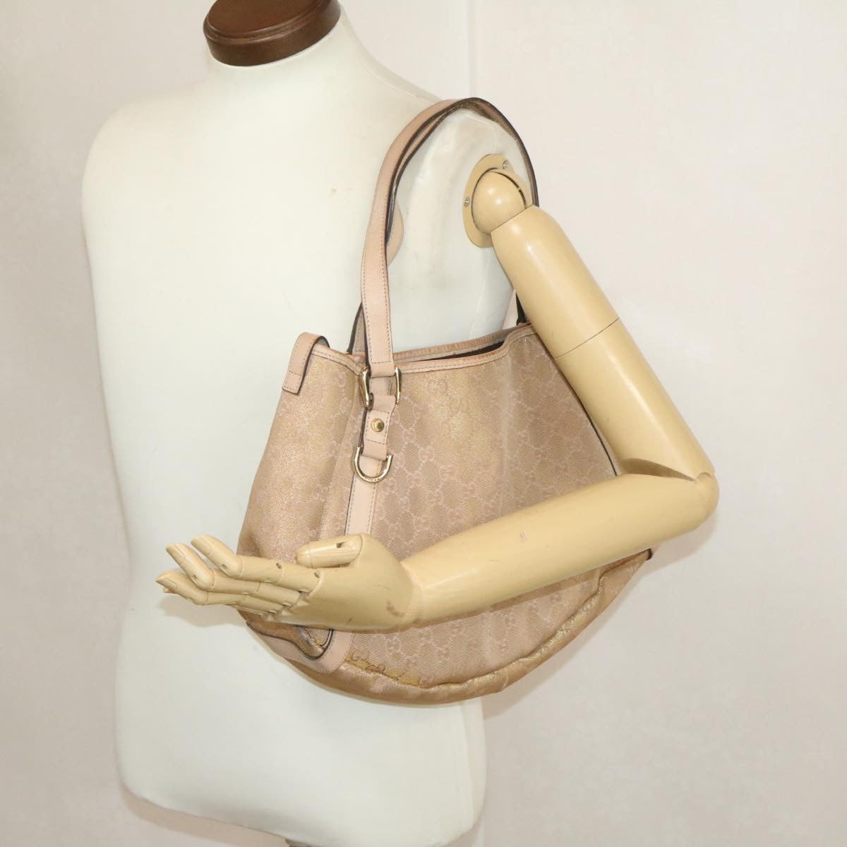 GUCCI GG Canvas Shoulder Bag Nylon Pink Gold  am427g