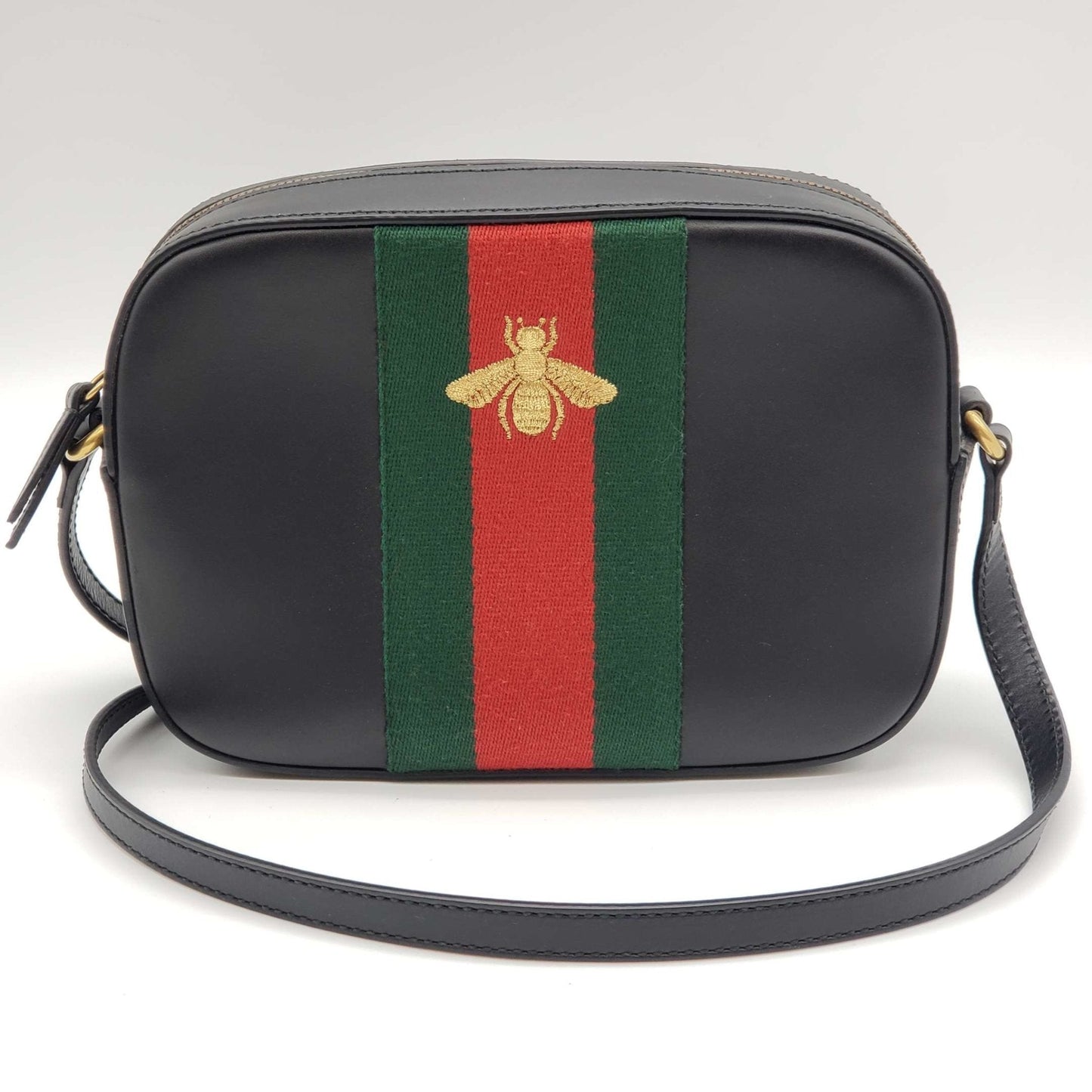 Gucci Bee Camera Black Leather Crossbody Bag