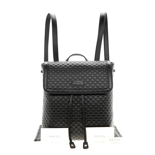 Gucci Microguccisima Black Leather Drawstring Backpack 607993
