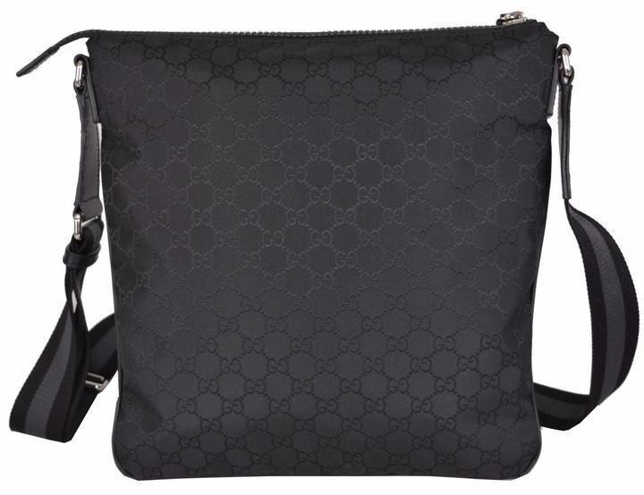 Gucci Unisex GG Guccissima Web Black Canvas Messenger Bag Crossbody 449185
