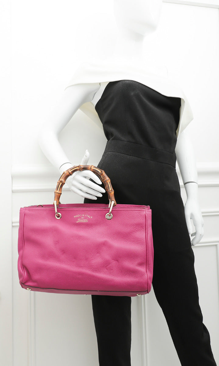 Gucci Fuchsia Bamboo Shopper Tote Bag