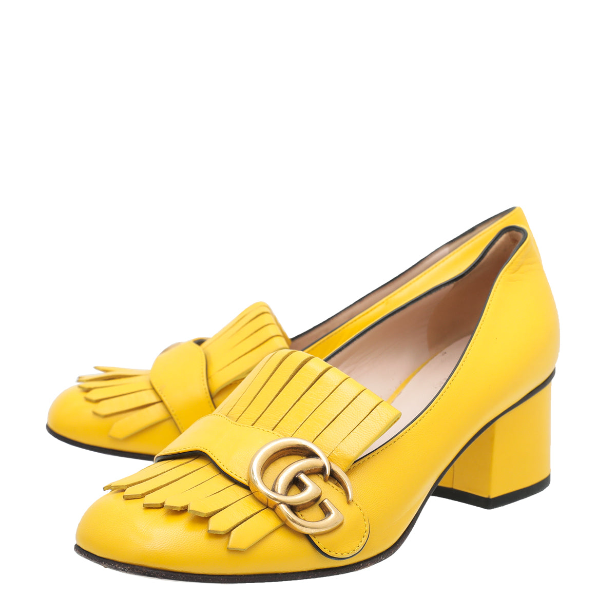 Gucci Yellow GG Marmont Mid-Heel Pump 36