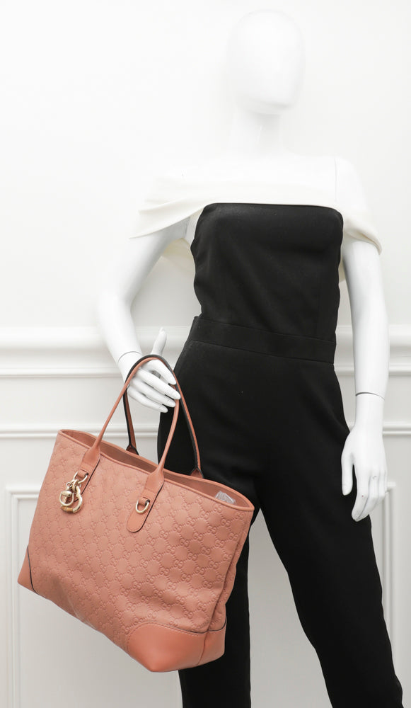 Gucci Rose Beige Guccissima Heart Bit Charm Tote Bag