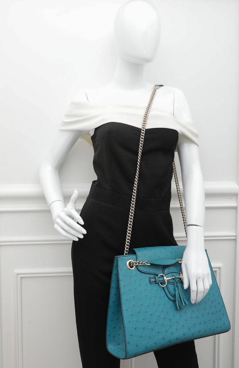 Gucci Turquoise Ostrich Emily GCC Exclusive 7-10 Bag