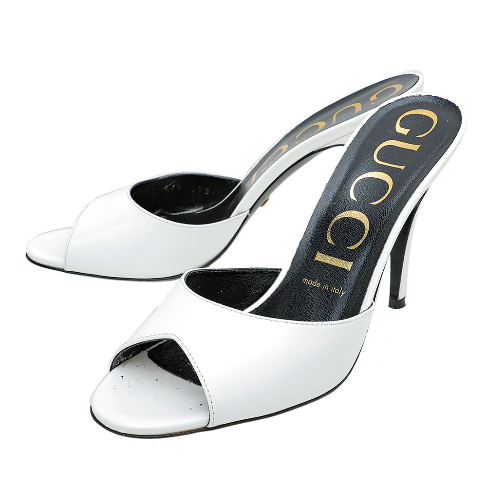 Gucci White Scarlet High Heel Slides 37.5