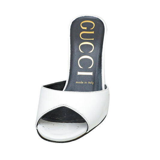 Gucci White Scarlet High Heel Slides 37.5