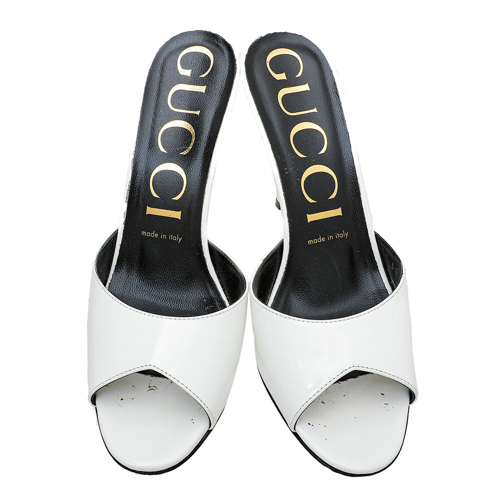 Gucci White Scarlet High Heel Slides 37.5