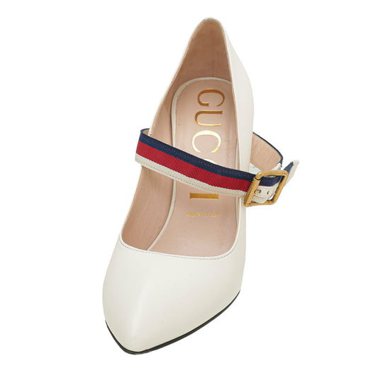 Gucci White Sylvie Pump 38