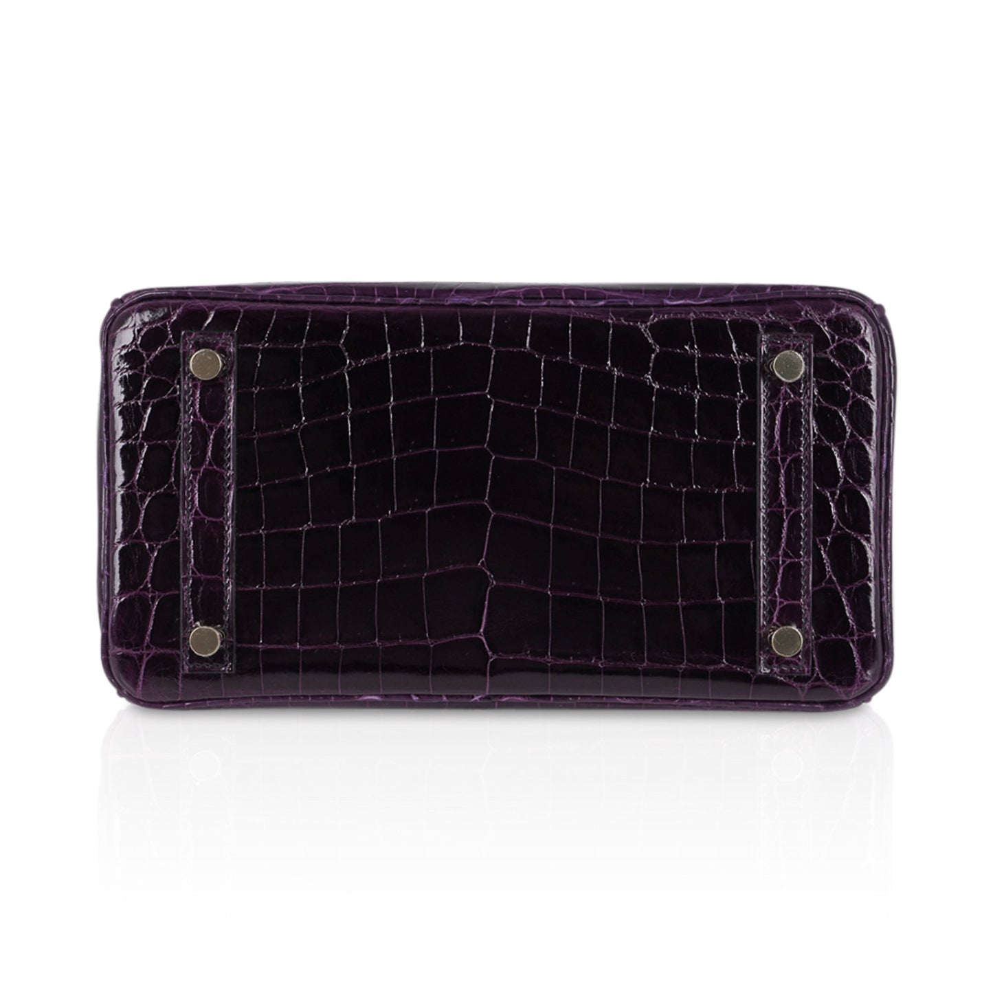 Hermes Birkin 25 Bag Aubergine Niloticus Crocodile with Gold Hardware