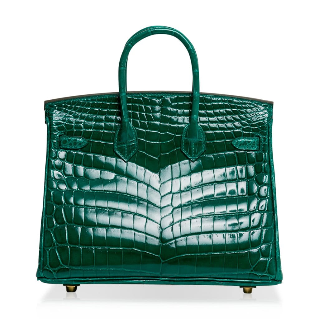 Hermes Birkin 25 Bag Emerald Crocodile Gold Hardware